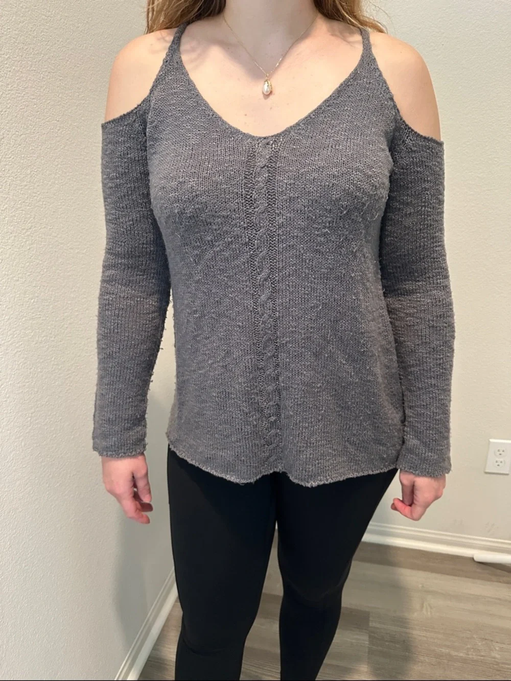 Hippie Rose Charcoal Cold-Shoulder Knit Sweater - Picture 3 of 5